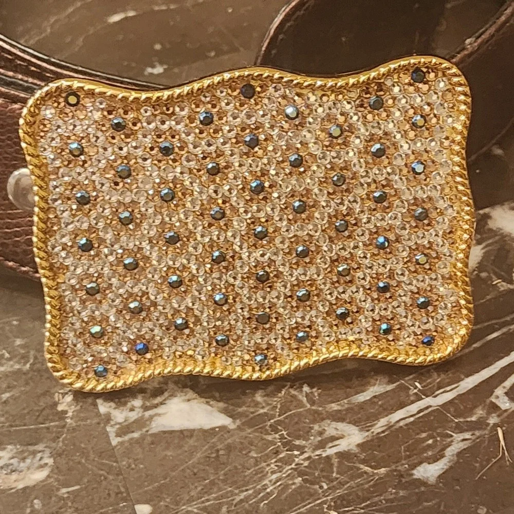 Ladies Bronze Belt With Rhinestone Buckle